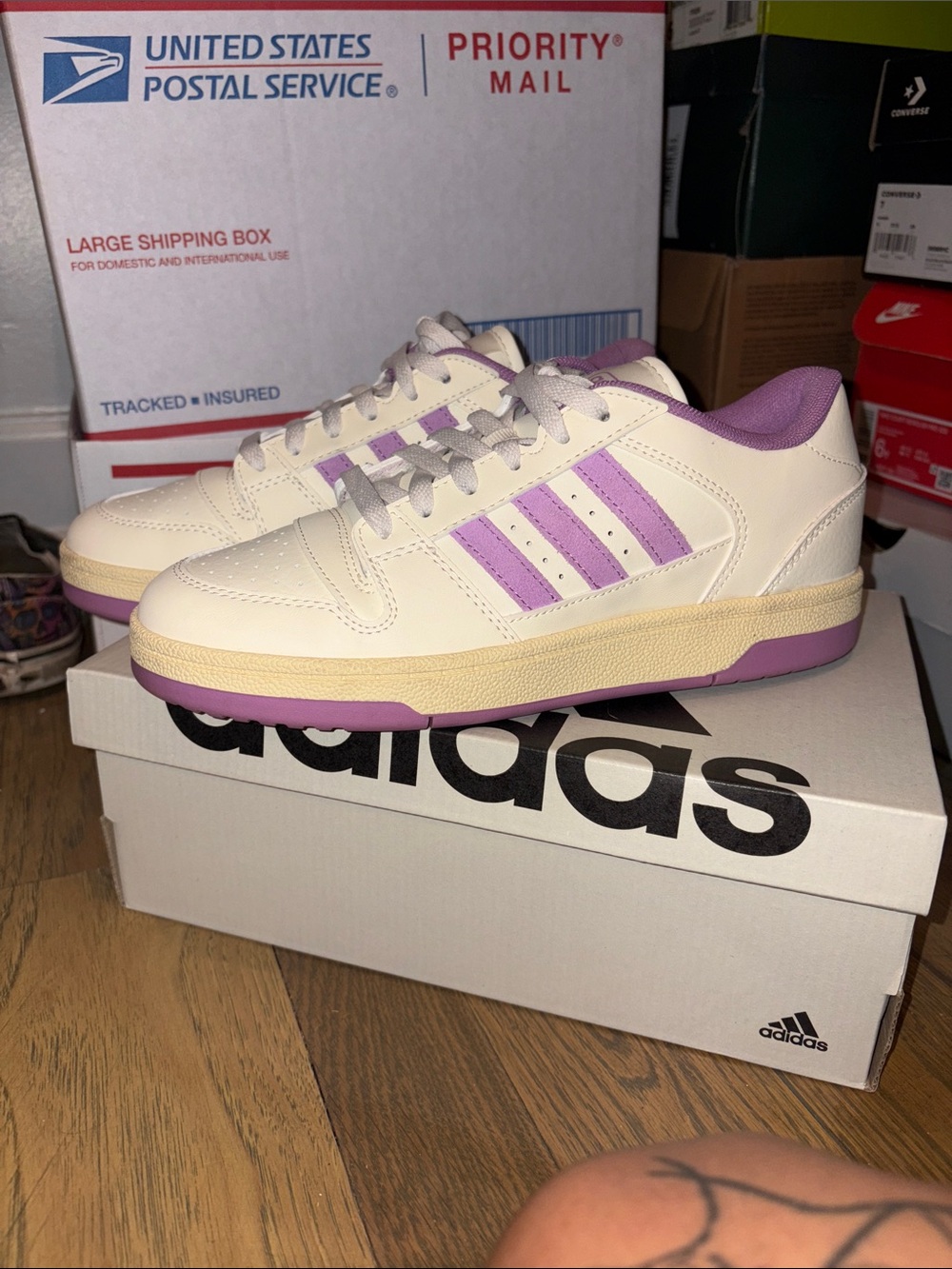 Adidas Cream and Lavender Low-Top Sneakers
